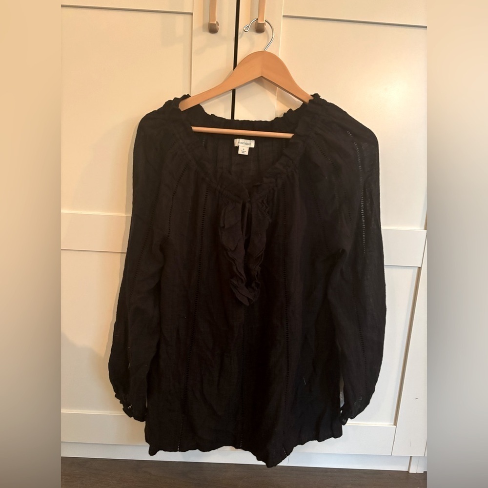 Sundance Artists Top Black Cotton Lace Ruffle Long Sleeve Tunic Small Minimalist